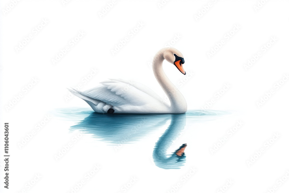 A graceful swan glides on calm waters, creating a serene reflection in a minimalist environment. A graceful swan glides on calm waters, creating a serene reflection in a minimalist environment.