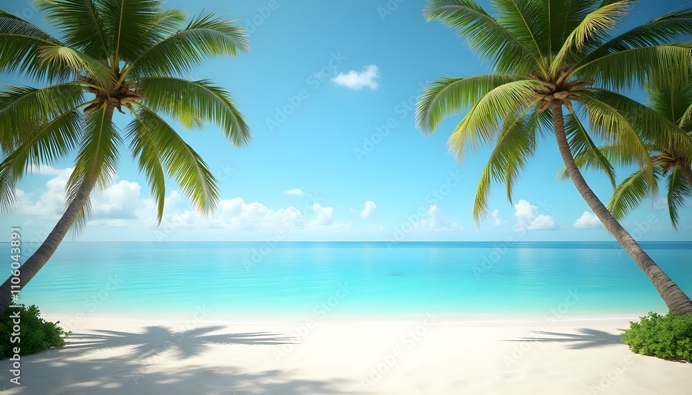 Tropical beach scene with palm trees and turquoise water. Tropical beach scene with palm trees and turquoise water.