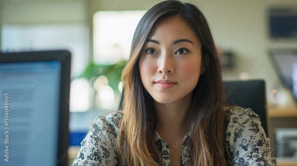 A close-up shot of a woman at her desk, emphasizing her focus and determination in a work environment