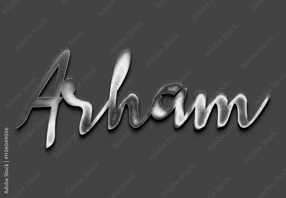 Chrome metal 3D Indonesian name design of Arham on grey background. Chrome metal 3D Indonesian name design of Arham on grey background.