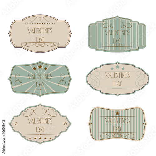 Set of digital Valentine's labels, frames and labels, vintage style. Suitable for decoration of cosmetics, pharmacy products. Vector illustration. Labales for children goods, cakes and much more.