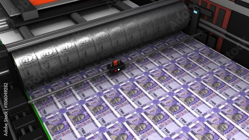 One hundred thousand indian rupee bank note money printing. 4k looping animation footage