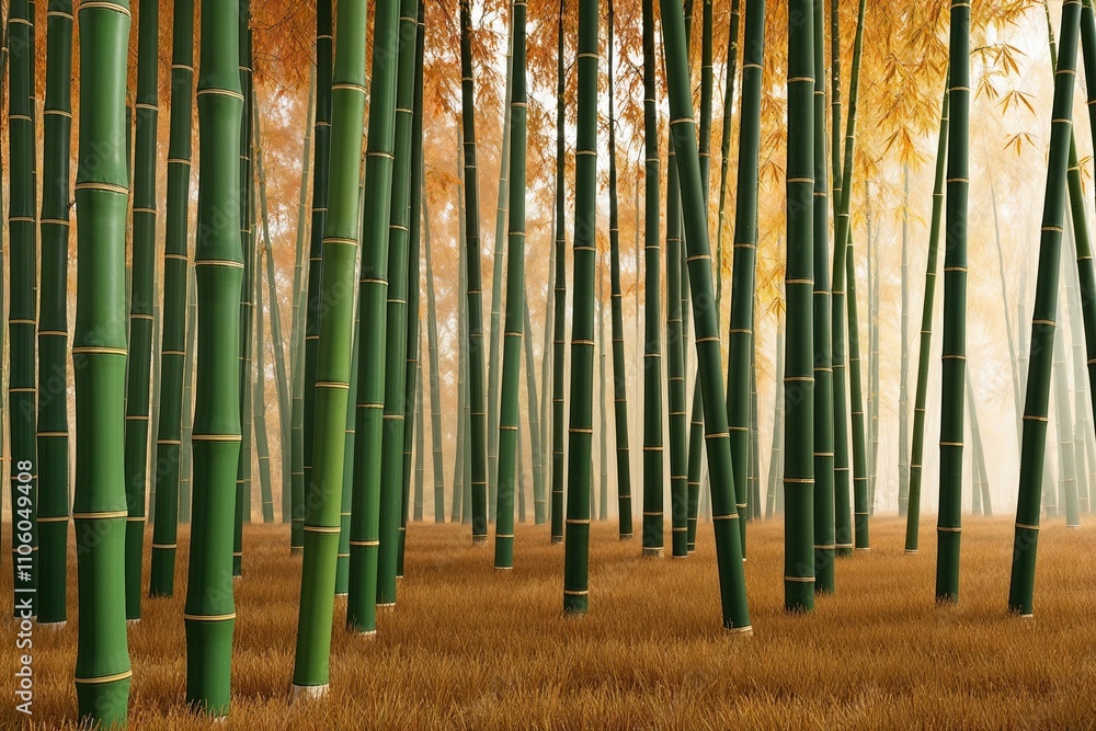 Obraz premium Realistic 3D Rendering of Tranquil Autumn Bamboo Stalks