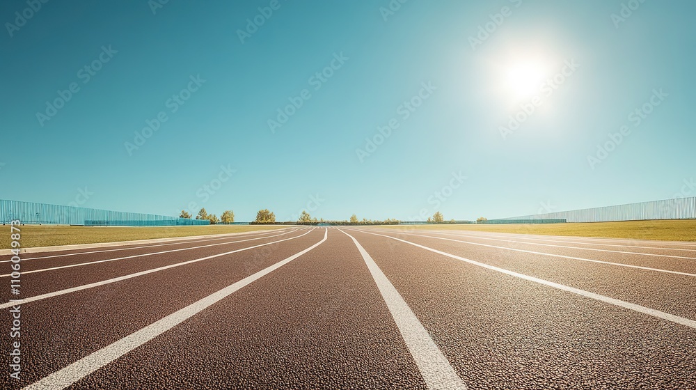 Empty running track under bright sunlight Empty running track under bright sunlight