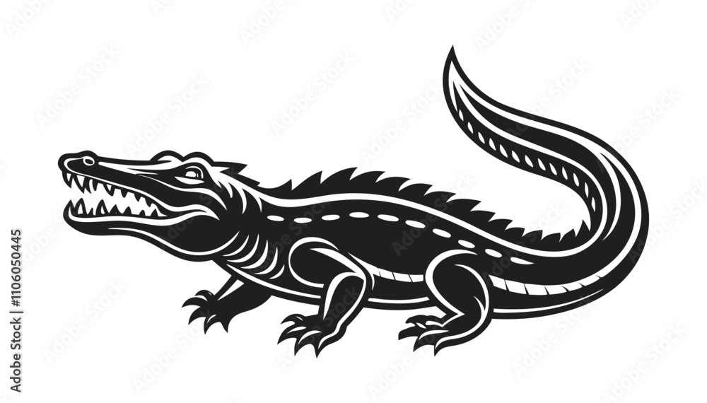Fototapeta premium Crocodile Silhouette Vector Illustration in High Quality Design