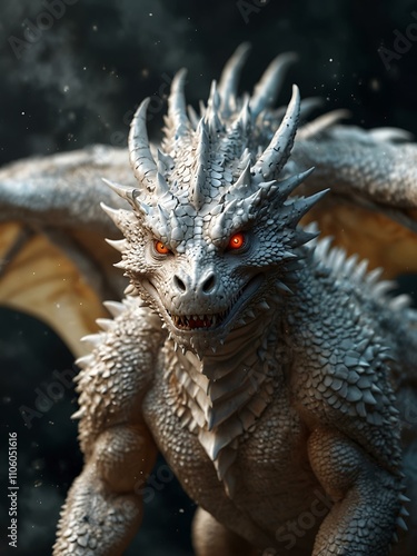 Fierce white dragon in stunning digital art. photo