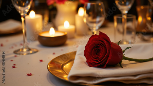 Romantic Dinner Setting with Rose and Candles