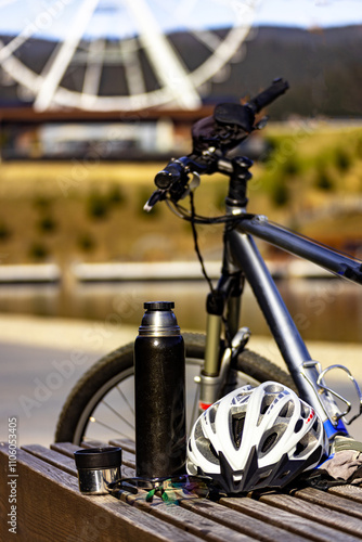 Cycling in a mountain park on a sunny day. photo