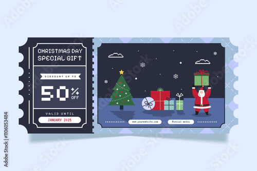 Christmas vintage and retro voucher coupon design with cute illustration photo