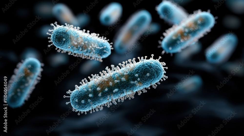 Microscopic bacteria forming fractal-like networks, highlighted with neon light effects, bacteria exposure, biological complexity Microscopic bacteria forming fractal-like networks, highlighted with neon light effects, bacteria exposure, biological complexity