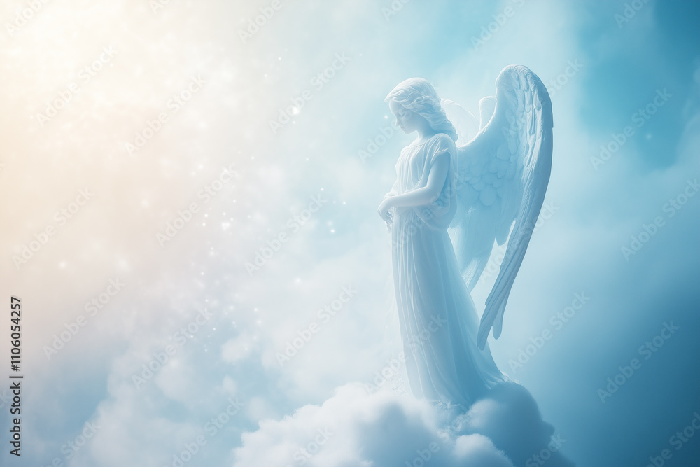 Ethereal Angel with Translucent Wings in a Serene Sky Ethereal Angel with Translucent Wings in a Serene Sky