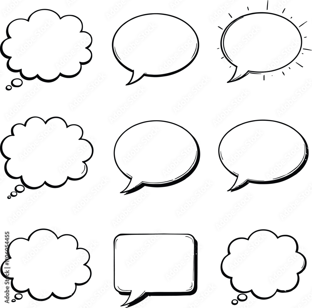 Blank empty speech and thought bubbles line art bundle vector illustration set Blank empty speech and thought bubbles line art bundle vector illustration set