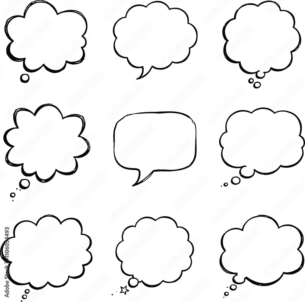 Blank empty speech and thought bubbles line art bundle vector illustration set Blank empty speech and thought bubbles line art bundle vector illustration set