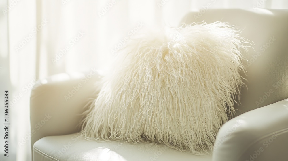 Fluffy White Pillow Rests On A Cream Colored Chair Fluffy White Pillow Rests On A Cream Colored Chair