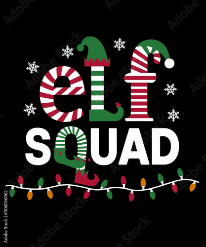 Elf squad funny Christmas illustration
