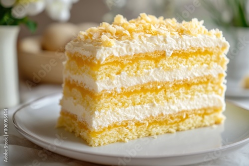 Napoleon Cake. Authentic Russian Layered Mille-Feuille Dessert with Sweet Pastry Cream photo