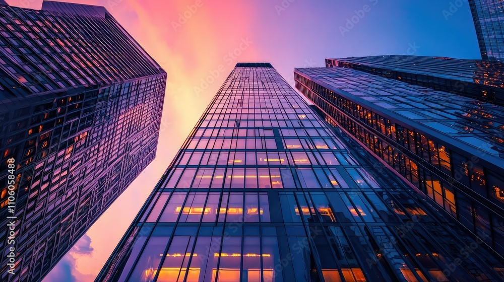 custom made wallpaper toronto digitalTall Residential Architectural Design with Glowing Windows Against a Vibrant Sunset Sky, Showcasing Modern Exterior Features and Urban Landscape Aesthetics