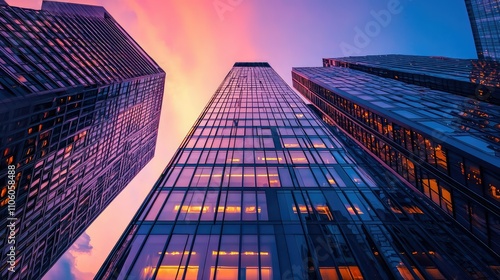 Wallpaper Mural Tall Residential Architectural Design with Glowing Windows Against a Vibrant Sunset Sky, Showcasing Modern Exterior Features and Urban Landscape Aesthetics Torontodigital.ca