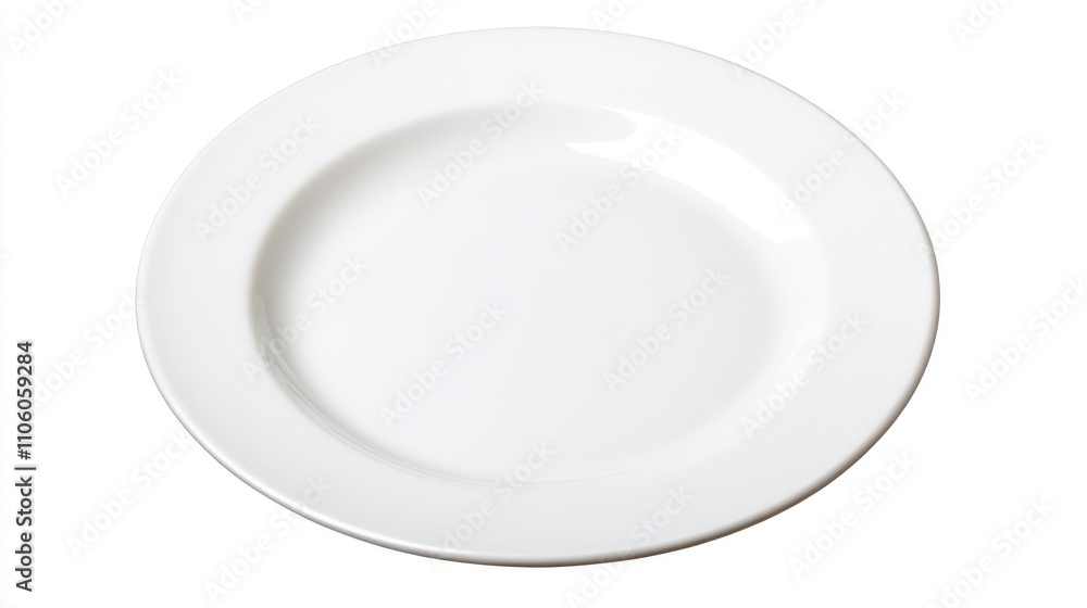White round plate, shallow depth, isolated.