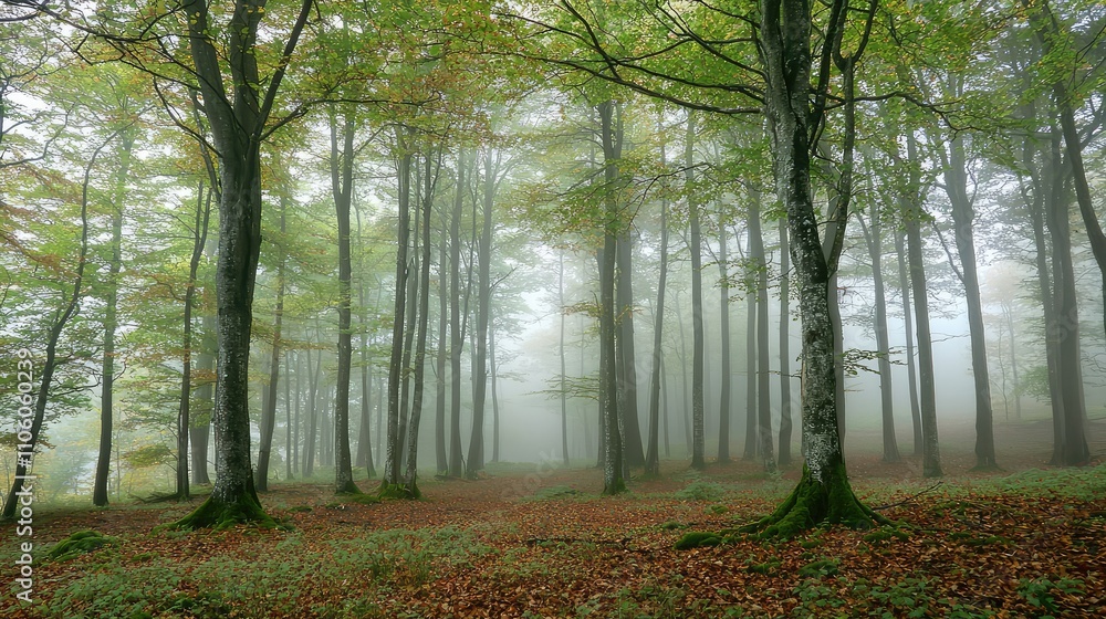 Enigmatic Forest Enveloped in Fog with Towering Trees Creating a Haunting Atmosphere Perfect for Mysterious Nature Photography and Artistic Projects Enigmatic Forest Enveloped in Fog with Towering Trees Creating a Haunting Atmosphere Perfect for Mysterious Nature Photography and Artistic Projects