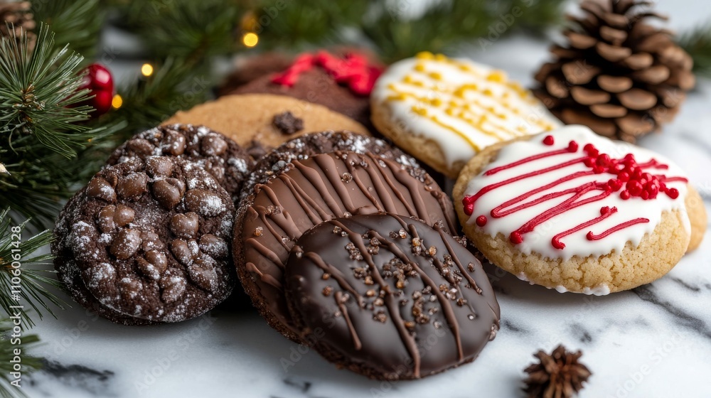 Christmas Cookies Arranged on a Marble Surface Christmas Cookies Arranged on a Marble Surface