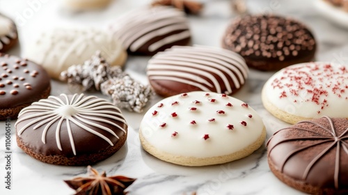 Christmas Cookies Arranged on a Marble Surface