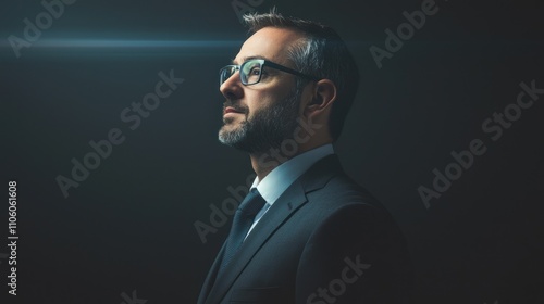 A dynamic image of a man in a suit engaged in a business meeting, exuding professionalism photo