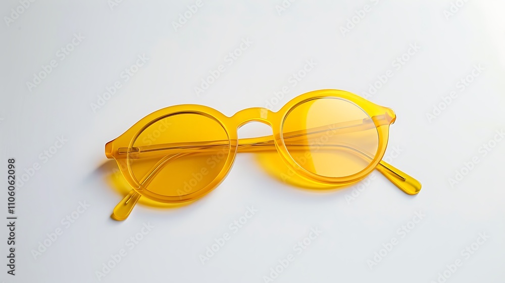 Yellow Sunglasses on White Background, Stylish and Vibrant Accessory for Summer, Fashionable Protection for Eyes on Sunny Days Yellow Sunglasses on White Background, Stylish and Vibrant Accessory for Summer, Fashionable Protection for Eyes on Sunny Days