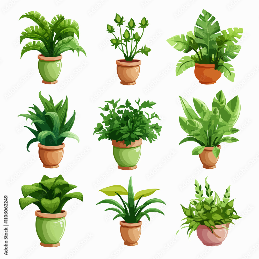 Set of Isolated Plant in Pot Illustrations Set of Isolated Plant in Pot Illustrations