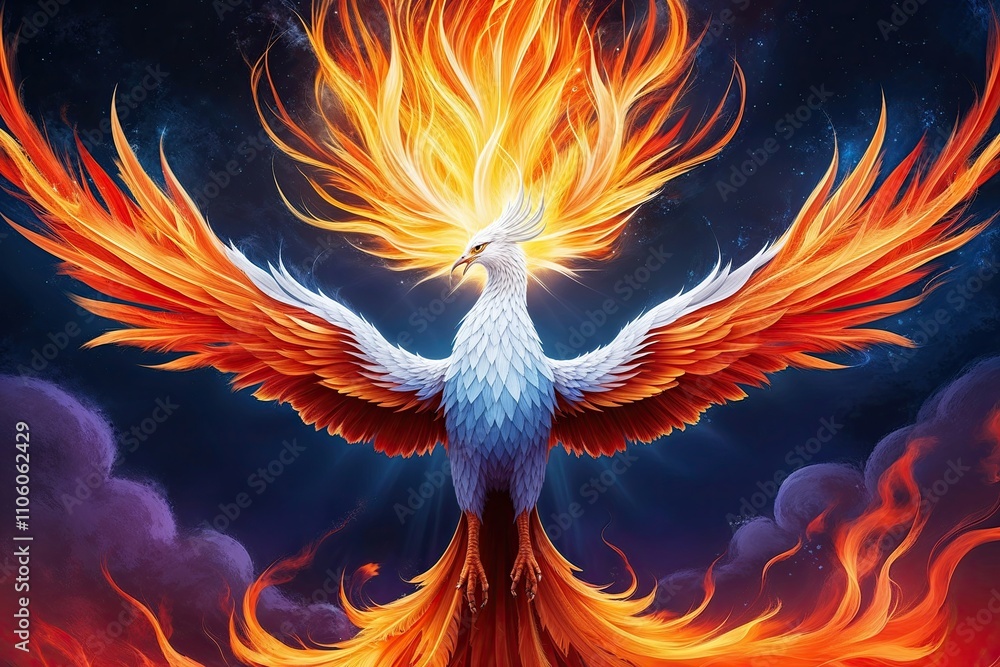 Fototapeta premium Fiery Brilliance of a Shining Phoenix in an Illustrative Vision