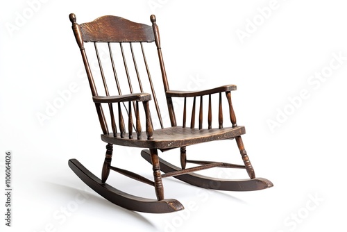 Colonial Period Furniture High-Back Wooden Rocking Chair Isolated on White