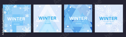 Creative Winter Sale Set. 3D Background Patterns and Abstract Design for Advertising, Web, Social Media, Posters, Banners, Covers. Offering 20%-50% Discount. Vector Illustration. photo