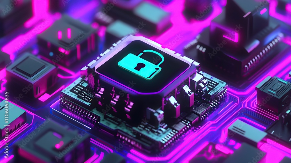 Secure circuit board with lock icon. Secure circuit board with lock icon.