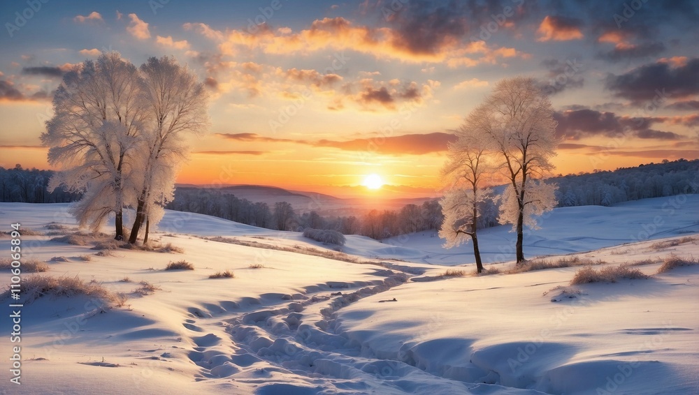 Snow-Capped Landscape at Winter Solstice Sunset Snow-Capped Landscape at Winter Solstice Sunset