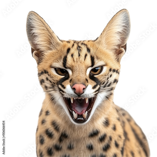 Angry Serval Portrait Looking Directly at Camera Isolated on Transparent Background