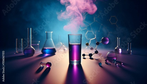 purple chemical glass with mysthic foggy background photo