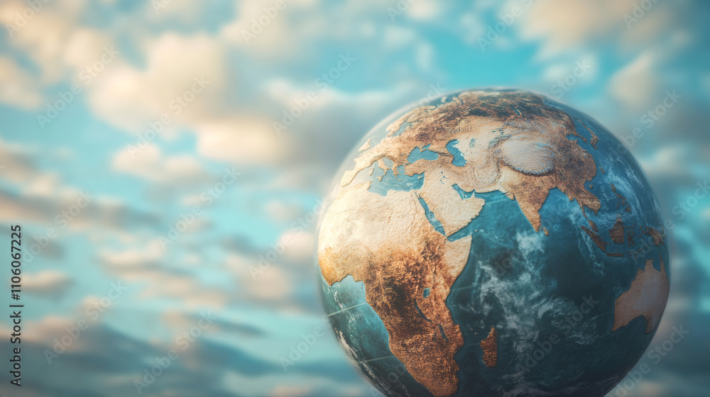 Rotating planet earth in space with clouds and sunlight, showing africa and asia continents Rotating planet earth in space with clouds and sunlight, showing africa and asia continents