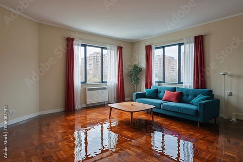 Apartment Interior Room Affected by Flood and Water Consequences