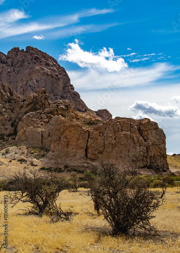 Mountains and stepppe patagonia landscape, chubut province, argentina