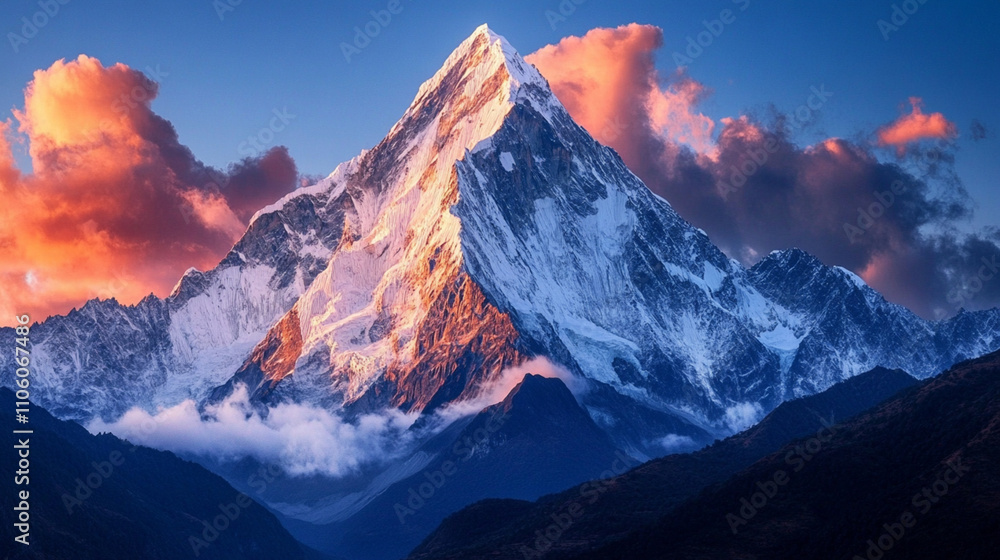 A snow-capped mountain peak A snow-capped mountain peak