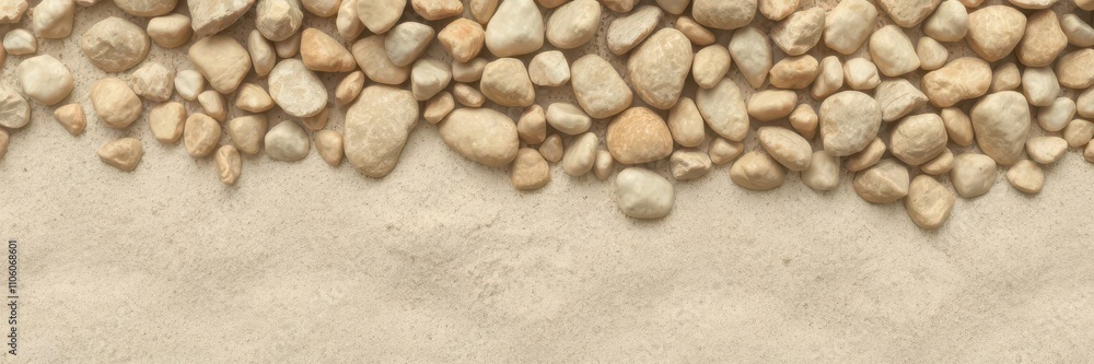 Pattern of light brown stones scattered on top of a bed of sand, peaceful, beach Pattern of light brown stones scattered on top of a bed of sand, peaceful, beach