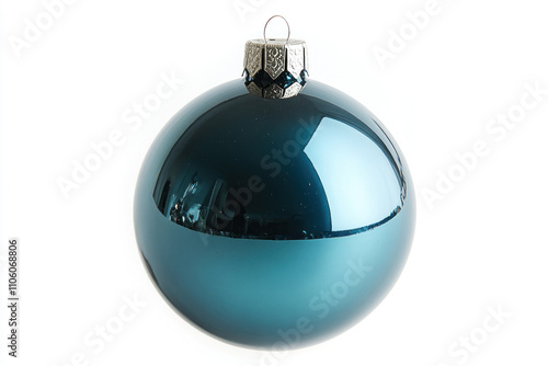 Blue Christmas ornament on white background.