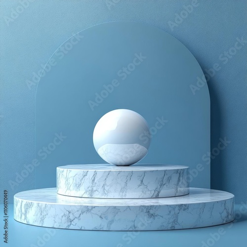 photostock of Blank product display on blue studio background with pedestal or podium. Empty showcase stand backdrops. 3D rendering. , isolated on white background photo