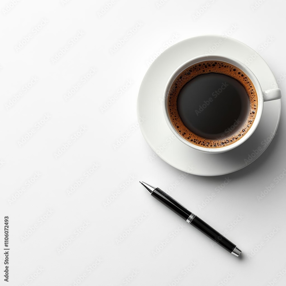 photostock of White desk office table with laptop, coffee and pen. Top view with copy space, flat lay. , isolated on white background photostock of White desk office table with laptop, coffee and pen. Top view with copy space, flat lay. , isolated on white background
