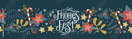 Lovely hand drawn Christmas design with text in German "Merry Christmas" and decoration, elegant template - great for invitations, cards, banners, wallpaper - vector design