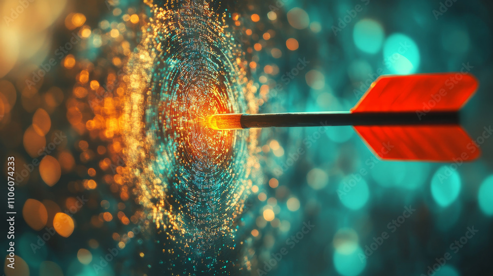 A close-up of a dart hitting the target with vibrant colors and a dynamic background. A close-up of a dart hitting the target with vibrant colors and a dynamic background.