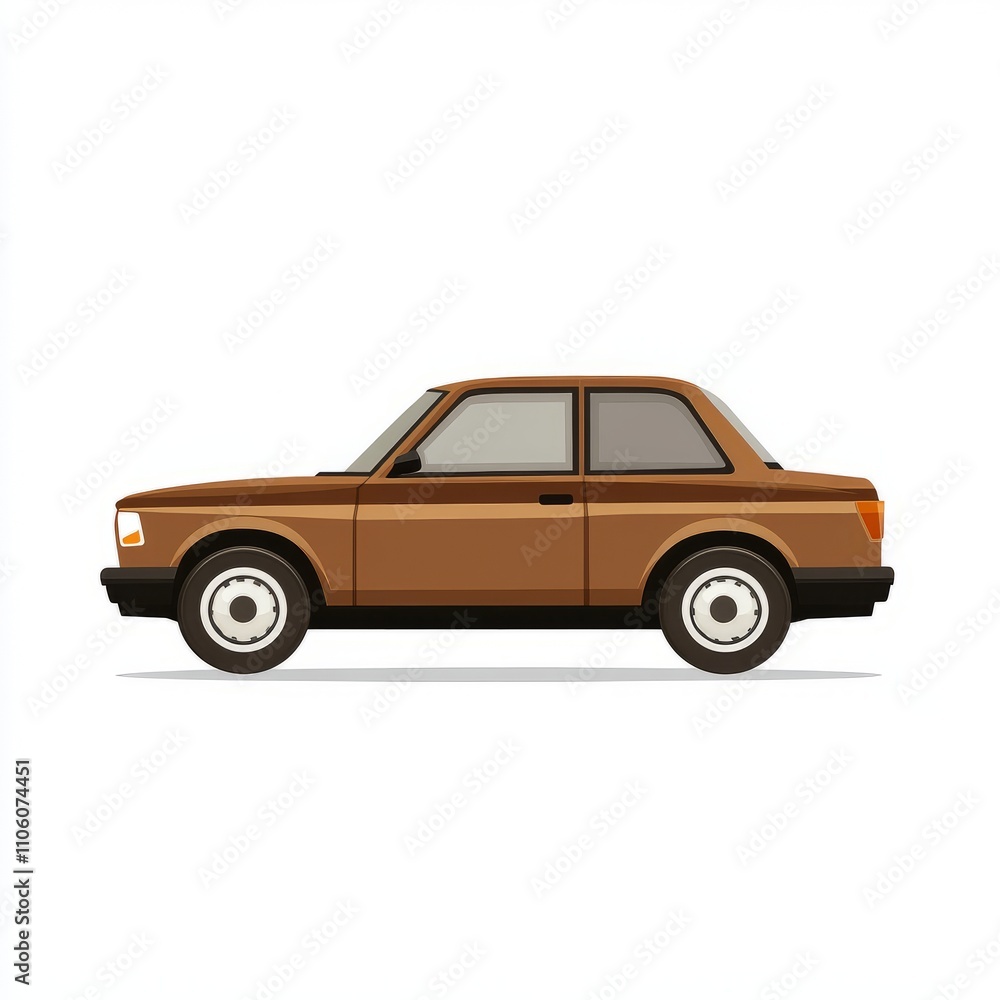 Fototapeta premium Vintage Brown Sedan Profile View Illustration