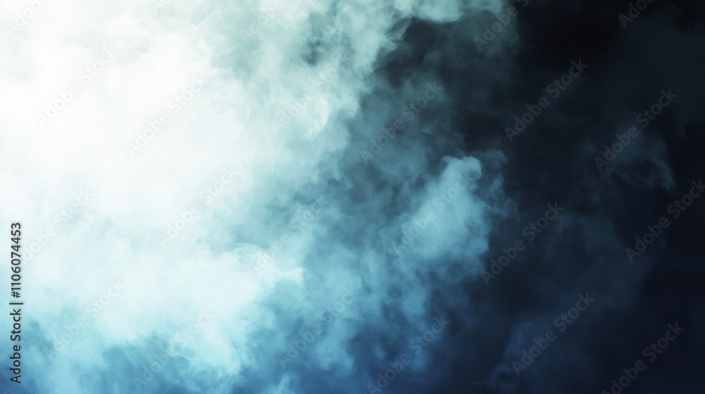 Obraz premium Swirling light blue smoke creating abstract shapes and patterns, fading into darkness, ideal for backgrounds and textures