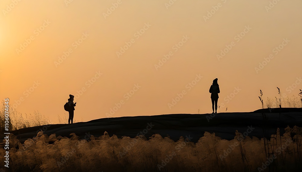 Fototapeta premium A serene silhouette of a park at sunrise, showcasing natural beauty and human emotions.