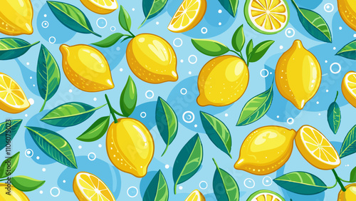 Seamless lemon pattern brightens summer landscapes with vibrant colors and refreshing elements